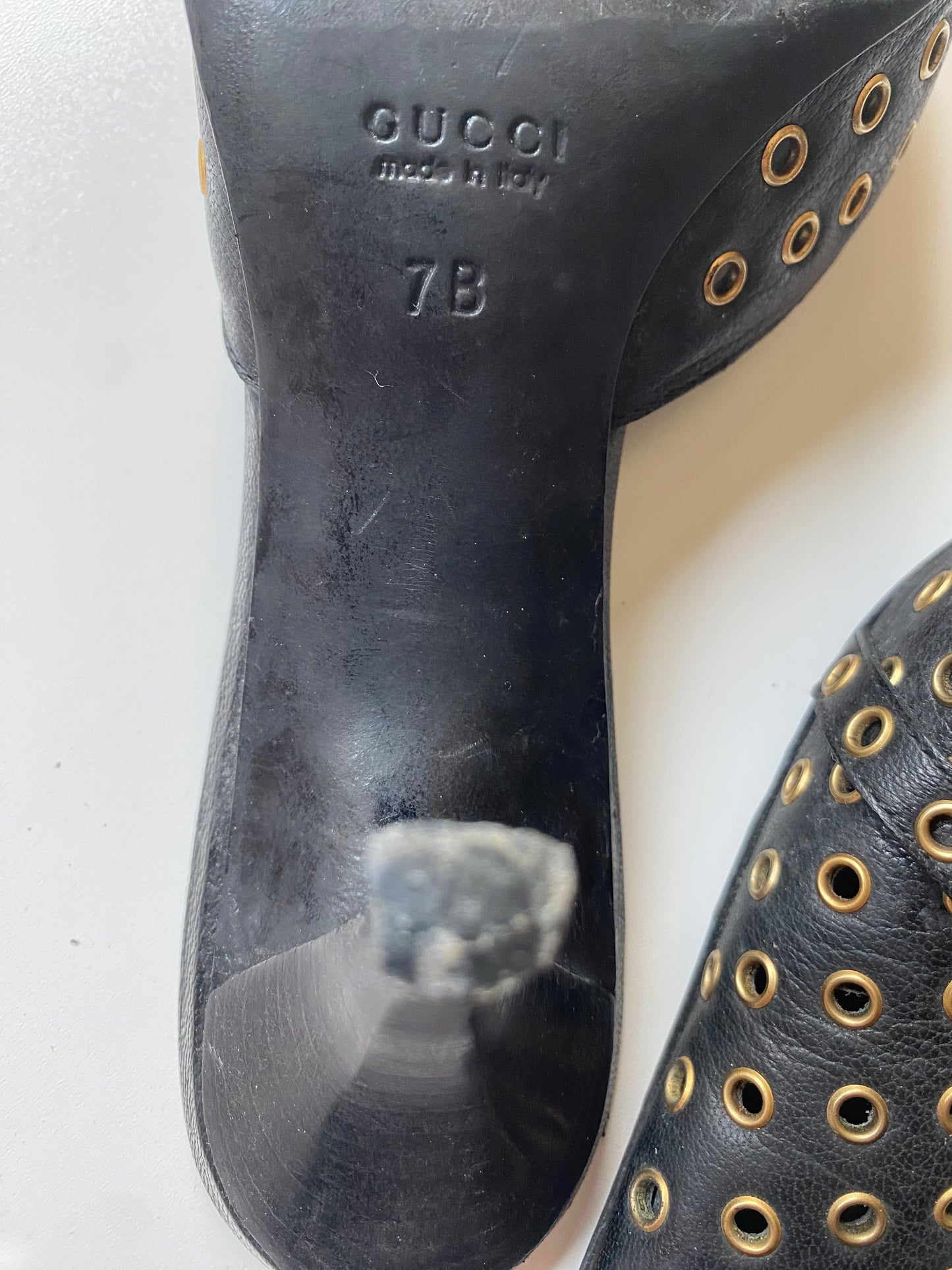 Gucci Gold Stud Black Mules 37