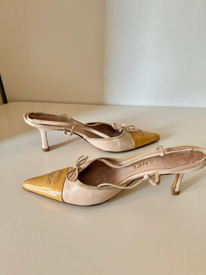 Chanel Cream/Yellow Slingback (40)